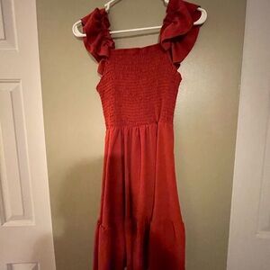 Girls' Red Ruffle Sleeve Dress